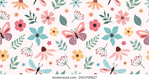 Spring-summer pattern with butterflies and flowers