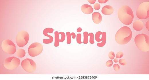 Diseño de temática de primavera con pétalos y tipografía con estilo sobre fondo degradado rosa. Ilustración con tipografía inspirada en la primavera y motivos de pétalos suaves y delicados en un fondo rosa pastel. 