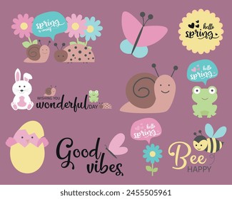 Springtime Animal Clipart, Spring Vector Illustration, Digital Stickers for Kids