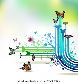 Springtime background with butterflies and stripes