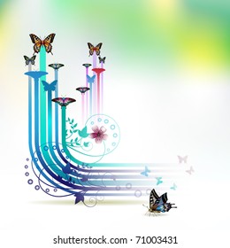 Springtime background with butterflies and stripes