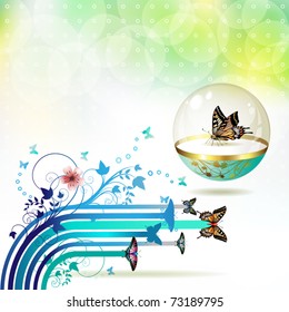 Springtime background with butterflies and stripes