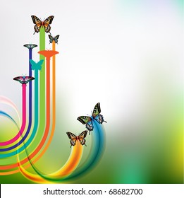 Springtime background with butterflies, vector illustration