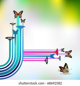 Springtime background with butterflies, vector illustration