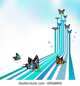 Springtime background with butterflies, vector illustration