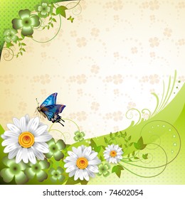 Springtime background with flowers and butterflies