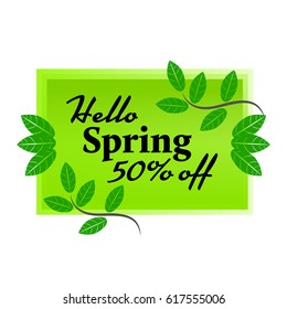 Springtime banner with leaves on white background