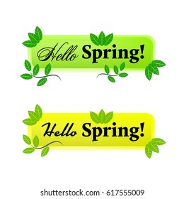 Springtime banners set with leaves on white background