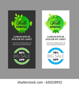 Springtime banners set on black and white backgrounds