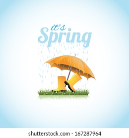 Springtime boots and umbrella. EPS 10 vector, grouped for easy editing. No open shapes or paths.