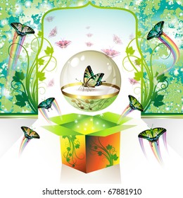 Springtime box with butterflies, vector illustration