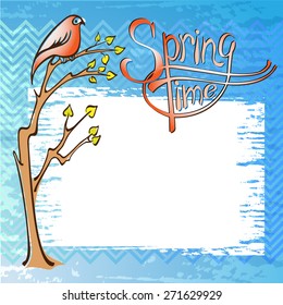 Springtime card with a bird on a branch