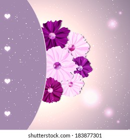 Springtime Colorful Cosmos Flower on Purple Pink Background. Image contains a gradient mesh
