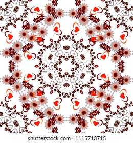 Springtime contemporary abstract flower seamless pattern in white, red and gray colors. Vector illustration.
