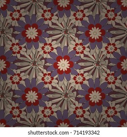 Springtime contemporary abstract flower seamless pattern in red, neutral and beige colors. Vector illustration.