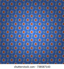 Springtime contemporary abstract flower seamless pattern in orange, gray and blue colors. Vector illustration.