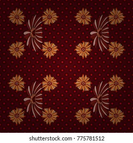 Springtime contemporary abstract flower seamless pattern in red, brown and orange colors. Vector illustration.