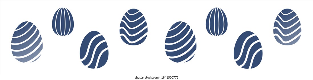 Springtime decorated easter eggs with lines.  Abstract egg-shaped blue and white pattern design.