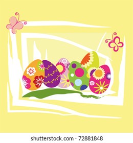 Springtime Easter holiday wallpaper colorful eggs with butterfly