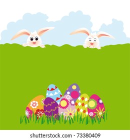 Springtime Easter holiday wallpaper colorful eggs with rabbits