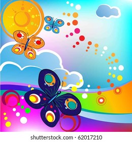 springtime feeling; butterflies and clouds, circles