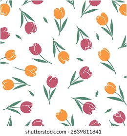 Springtime Floral Background Featuring Scattered Blossoming Tulip Flowers