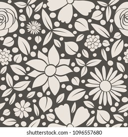 Springtime - floral pattern. Seamless texture with hand drawn flowers. Vector.