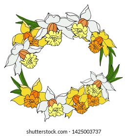 Springtime flower frame. Hand drawn. For invitations, cards, banners, decorations.
