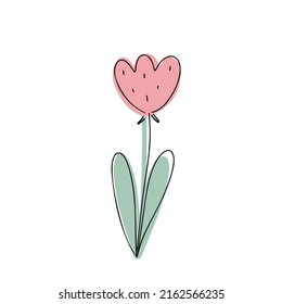 Springtime flower pink tulip, vector illustration in cartoon style, vector illustration for card, print, sticker 