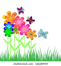 Springtime flowers and butterflies