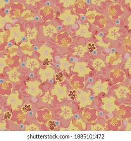 Springtime flowers seamless vector pattern. Surface print design for fabrics, stationery, scrapbook paper, gift wrap, textiles, home decor, and packaging,