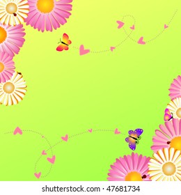 Springtime frame flowers butterflies ladybirds