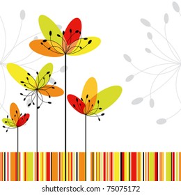 Springtime greeting card abstract flower on colorful stripe background