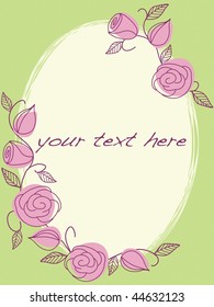 Springtime hand drawn oval frame with roses (EPS10); JPG version also available