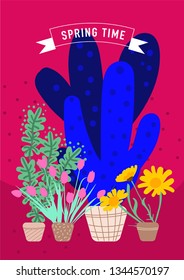 springtime illustration plants in pots