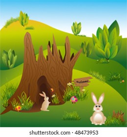 Springtime landscape easter holiday hares in the wonderland