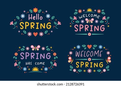 It's springtime lettering greeting cards set. Special spring sale typography hand-drawn illustration with flowers. Hello Spring greeting card. Floral frame with text. Vector illustrations.