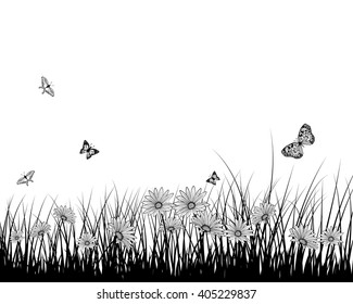 Springtime meadow with  butterflies. Vector illustration.
