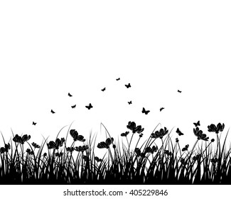 Springtime meadow with  butterflies. Vector illustration.