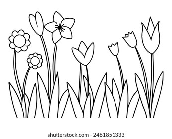 Primavera Prado Línea Arte de Flores de Primavera