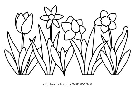 Primavera Prado Línea Arte de Flores de Primavera