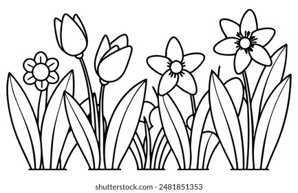 Primavera Prado Línea Arte de Flores de Primavera