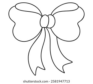 A Springtime outline illustration, simple outline of decorative bow with flowing ribbons