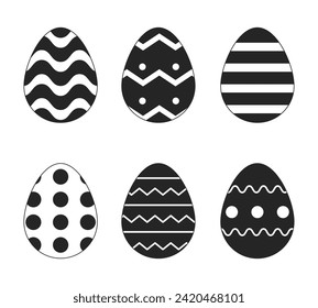 Springtime painted eggs black and white 2D line cartoon objects set. Resurrection holiday easter-eggs isolated vector outline items collection. Eastereggs pattern monochromatic flat spot illustrations