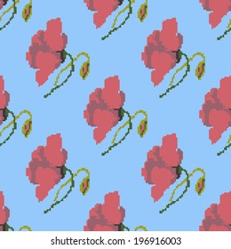 Springtime red poppy flower seamless pattern background