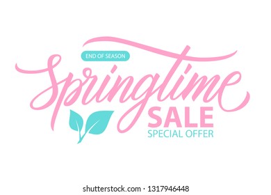 Springtime Sale special offer banner template with hand drawn lettering for spring season shopping, business, promotion and advertising. End of season sale. Vector illustration. 