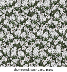 Springtime seamless floral pattern. Botanical illustration. Design for fabric, cover, wrap, print