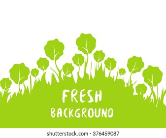Springtime and summertime fresh background. Green spring meadow silhouette template. Lime summer pattern. Vector illustration. Alder leaf