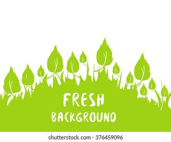 Springtime and summertime fresh background. Green spring meadow silhouette template. Lime summer pattern. Vector illustration. Birch leaf