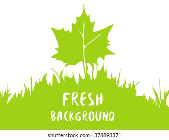 Springtime and summertime fresh background. Green spring meadow silhouette template. Lime summer pattern. Vector illustration. Maple leaf